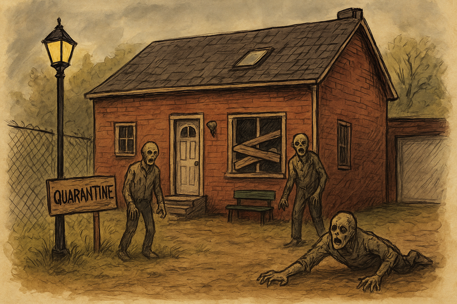 Zombies vor einem Haus
